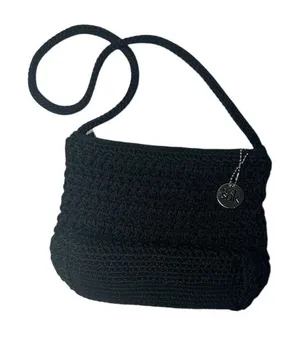 SAK Black‎ Crochet Knit Shoulder Bag with Silver Charm Casual Everyday Handbag thumbnail 1