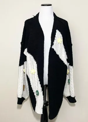 POL Mixed Media 3D Flower Open Front Cardigan Sweater thumbnail 1