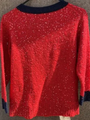 J.Crew Red Sequin Long Sleeves Pullover Wool Mohair Knit Sweater Top Size M thumbnail 6