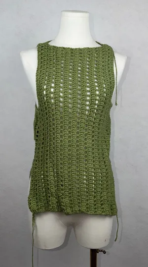 Handmade Crochet Tank Top Women Small Green Open Knit Boho Festival Goblincore thumbnail 1