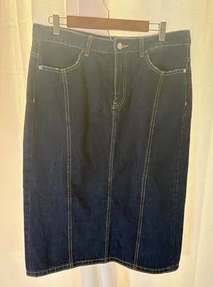 Zara Denim MIDI Jean‎ Skirt Back Slit Long Size XL EUC! 456 thumbnail 1