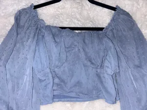 SheIn NWOT Swiss Dot Ruched Bust Crop Blouse Medium thumbnail 4