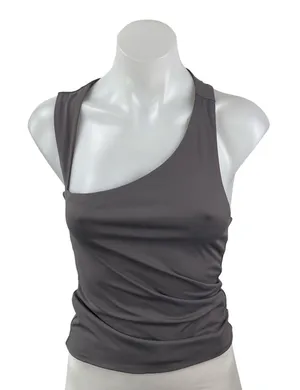 Commense Gray Ruched Sleeveless Asymmetrical Neck Cut Out Crop Cami Tank Top S thumbnail 1