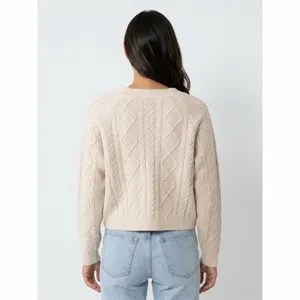 SHEIN Sweater Womens Size S Ivory Cable-Knit V-Neck Cropped Pullover thumbnail 5