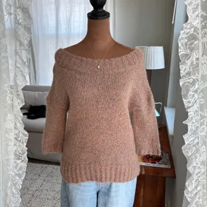 Ann Taylor Loft Taupe Mohair Wool Boat Neck‎ Sweater 3/4 Sleeve Cropped Small thumbnail 3