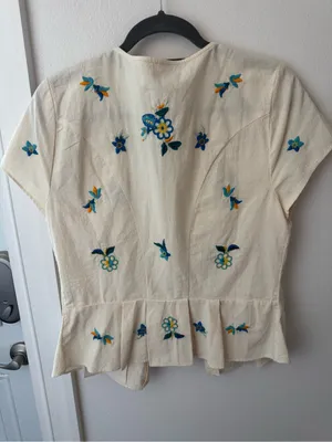 • Free People • NWOT Cream Floral Embroidered Button-Front Women's Top thumbnail 4