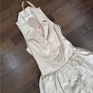 Meshki Valery Midi linen drop waist collared sleeveless button detail dress NWT thumbnail 3