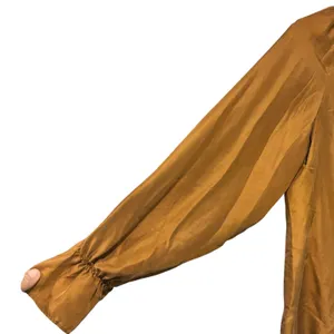 Karnold Blouse VTG Top Silk Boho Y2K 90'S Ruffle Peasant Sleeve Brown SZ LG FLAW thumbnail 3