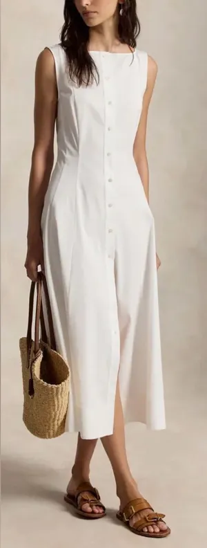 NEW Polo Ralph Lauren Paneled Cotton Button-Up Midi White Dress sz 2 thumbnail 1