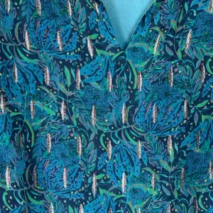 Lilly Pulitzer Blue Cat Print Blouse Long Sleeve‎ V Neck Lightweight Ruffle SZ S thumbnail 4