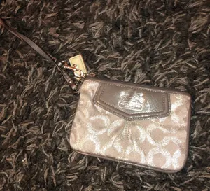 silver coach wristlet wallet key card holder thumbnail 1