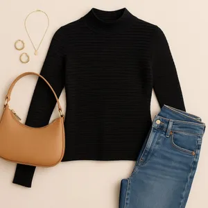 Exhibit A Black Silk Blend Ribbed Mock Neck Long Sleeve Top Medium Minimalist thumbnail 4