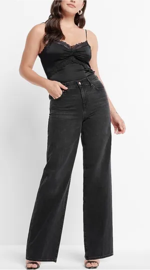 High Waisted Washed Black Wide Leg Jeans thumbnail 1