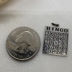 Vintage Sterling Silver Bingo Card Charm Pendant‎ 3.09g Game Night Jewelry thumbnail 5