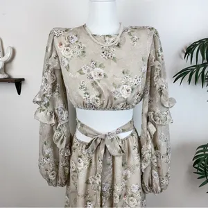 En Saison Calista Cut Out Floral Maxi Dress in Taupe Sage Small thumbnail 3