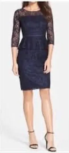 Adrianna Papell navy blue lace peplum sheath dress women's size 10 black‎ tie thumbnail 1