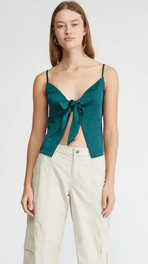 PacSun Emerald Green Satin Tie front Top thumbnail 1