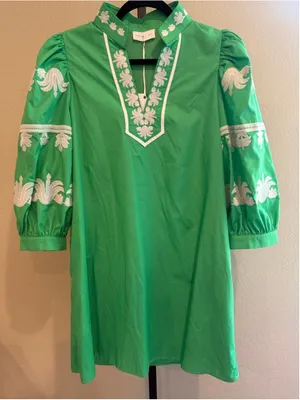 Entro 3/4 Sleeve Embroidered Mini Dress in Green Size S thumbnail 2