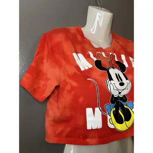 Disney Shirt Juniors XS Red Minnie Mouse Graphic Tie Dye Cropped Tee Top thumbnail 2