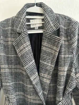 a new day Gray Plaid Belted Coat thumbnail 3
