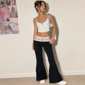 M Pants Victoria's Secret PINK Fold over Yoga Flare Bootcut Sequins Vintage Y2K thumbnail 7
