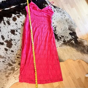 NSR Hot Pink Lace Midi Dress Sleeveless Lined Size‎ L NWOT thumbnail 9