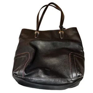 Chaps Black Faux Leather Tote Shoulder Bag Large Textured Purse Work Shopper thumbnail 3