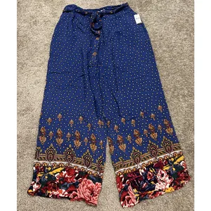EttiTwa By Anthropologie Printed patterned Wide-Leg Trouser Pants size 14 Blue thumbnail 4