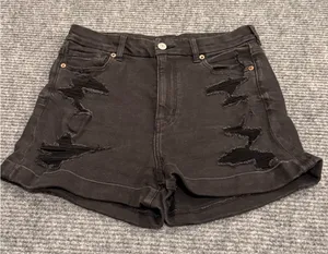 American Eagle High waisted distressed black‎ denim jean shorts Women's 8 thumbnail 1