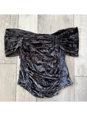 Free People Joni Black Off the Shoulder Whimsical Velour burnout top size medium thumbnail 6