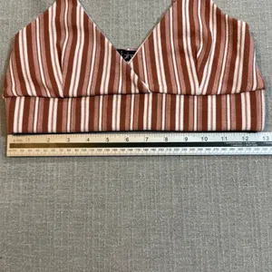 Boohoo 2 Piece Set Women US 4 Brown White Striped Crop Top Wide Leg Pants Boho thumbnail 4