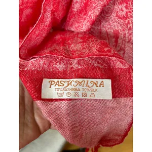 Red & White Paisley Fringe Pashmina Cashmere & Silk Scarf Shawl thumbnail 4