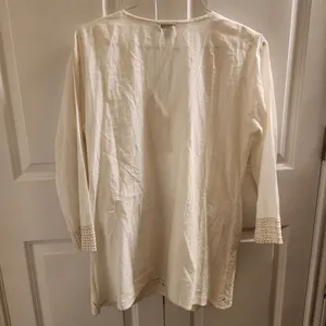 646 Main white eyelet embroidered short sleeve top tunic large 100% cotton thumbnail 7