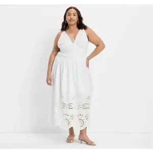 ✨Future Collective - Women's Eyelet Maxi A-Line Cream Sz Large Dress✨ thumbnail 4