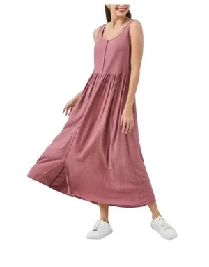 Frye Smocked Top Midi Dress Pink Size L Summer Vacation Coastal Beach Bohemian thumbnail 1