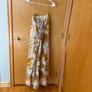 Banana Republic Maxi Dress Womens M Yellow Purple Floral Linen Blend Open Back thumbnail 7