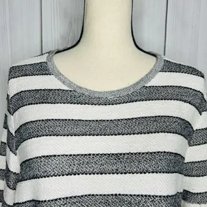 Style & Co Sweater Size L Black White Striped Long Sleeve Woven Knit thumbnail 2
