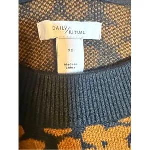 Daily Ritual Ultra-Soft Jacquard Crewneck Pullover Sweater Brown & Black‎ thumbnail 3