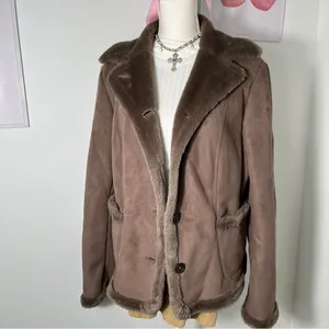 Vintage Ann Taylor 90s Penny Lane Brown Tan‎ One Button Collared Coat Womens Lg thumbnail 2