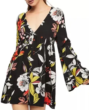 Free People Bella Floral Bell Sleeve Tunic Mini Dress women’s size small thumbnail 1