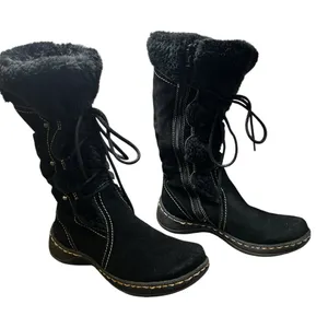Baretraps Elicia Black Leather Mid-Calf Wedge Boots — Women’s 7M thumbnail 2