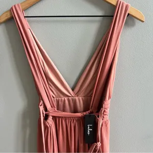 Lulu’s Mesmerized by Love Rusty Rose Mesh Lace-Up Maxi Dress NWT XS thumbnail 9
