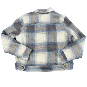Umgee Shacket Women Small Blue Plaid Button‎ Up Long Sleeve Cropped Jacket thumbnail 4