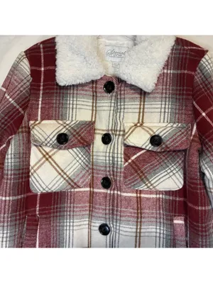 Special One Plaid Womans Sherpa Collar Fleece Lined Shacket Red Cream Sz M thumbnail 3