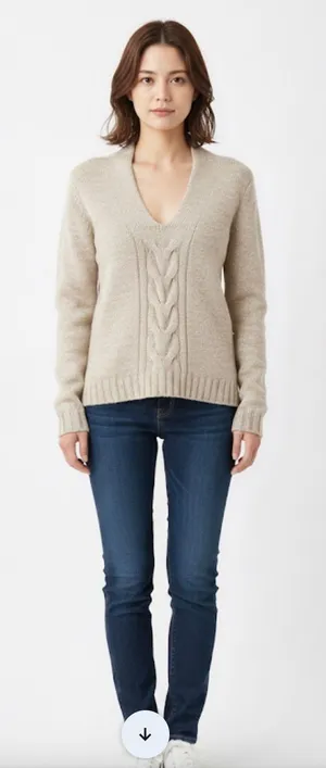 Banana Republic Womens Small Beige‎ Lambswool Cashmere V-Neck Cable Knit Sweater thumbnail 1