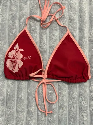 Wild Fable Red Floral Bikini Top with Pink Trim — Size L thumbnail 1