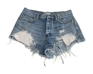 We The Free Free People Distressed Denim Shorts Blue Button Fly Cut Offs Size 28 thumbnail 1