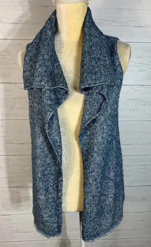 J.Jill Multi Blue Knit Open Front Draped Vest Sleeveless Sweater Xs thumbnail 1