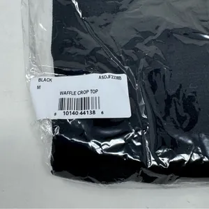 Area Stars Micro Waffle Cropped Top Black Long Sleeve V Neck Collar Size‎ M NEW thumbnail 8