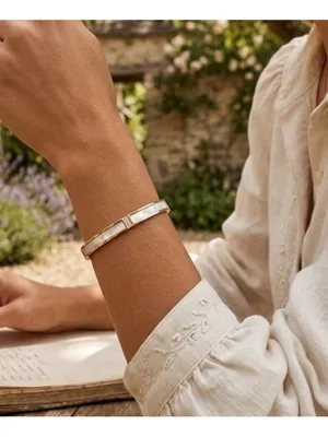 Gold Plated bangle Bracelet Mother Of Pearl Crystals stainless steel jewelry thumbnail 3